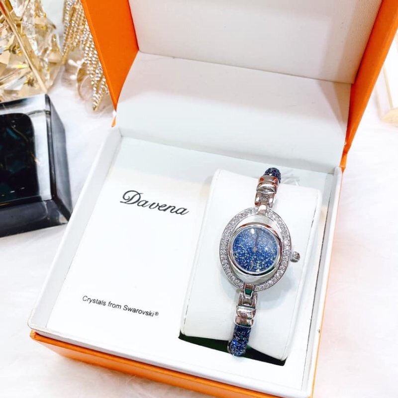 Đồng Hồ Davena Vòng Tay |Nữ Giới |Trắng Silver |Đính Đá Xanh Dương |Dây Kim Loại |Máy Pin (Quartz) |Size 30mm |donghogiatot.vn