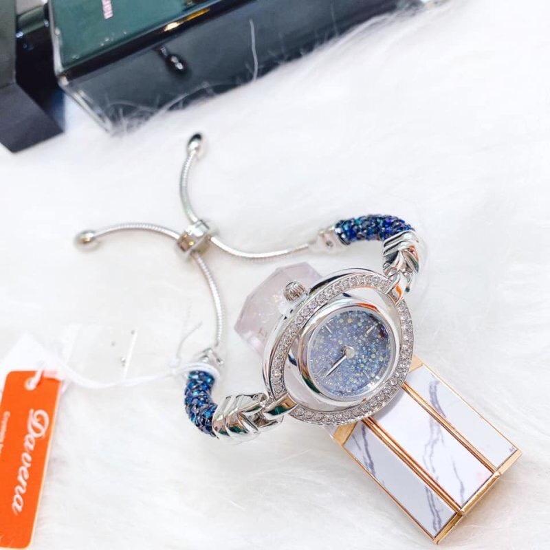 Đồng Hồ Davena Vòng Tay |Nữ Giới |Trắng Silver |Đính Đá Xanh Dương |Dây Kim Loại |Máy Pin (Quartz) |Size 30mm |donghogiatot.vn
