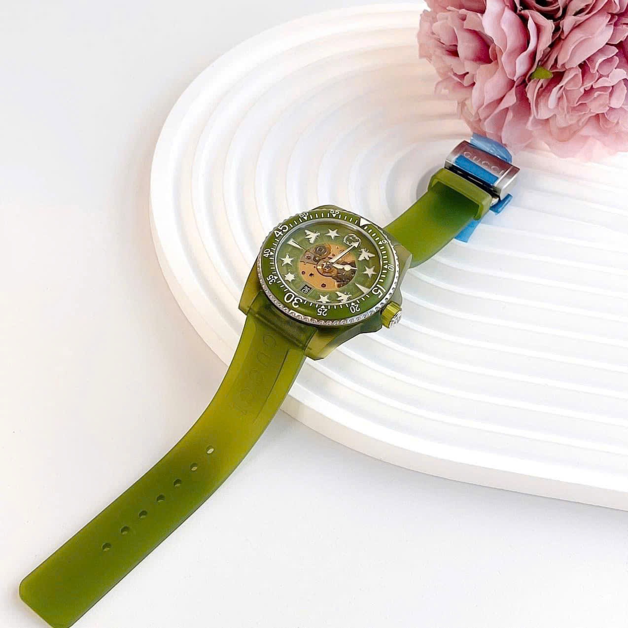 Đồng Hồ Gucci Dive-Rubber |Unisex |Lộ Máy |Dây Cao Su Xanh Lá |Máy Cơ (Automatic) |Size 40mm |donghogiatot.vn