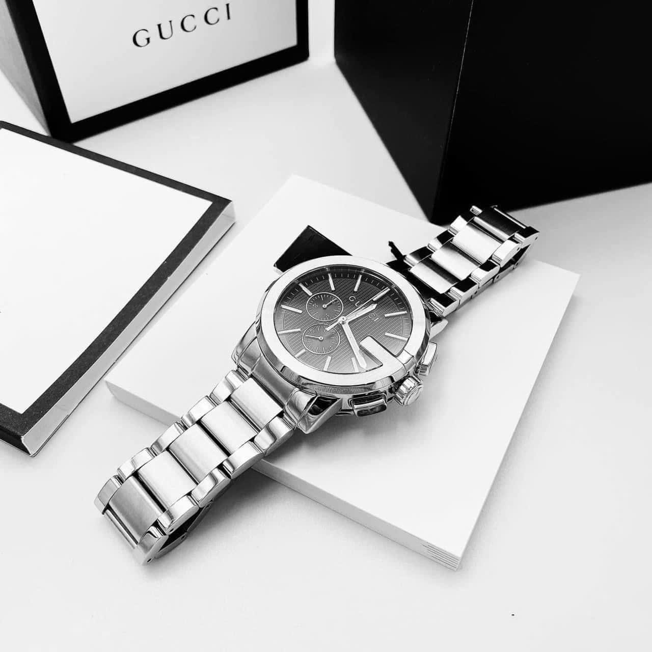 Đồng Hồ Gucci G-Timeless G-Chrono |Nam |Mặt Tròn Đen |Dây Kim Loại Silver |Máy Pin (Quartz) |Size 44mm |donghogiatot.vn
