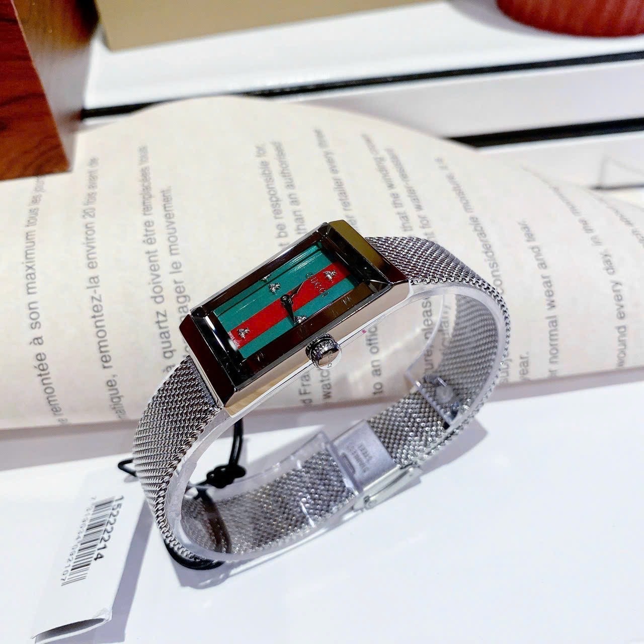 Đồng Hồ Gucci G-Frame |Nữ |Mặt Chữ Nhật Nhiều Màu |Dây Lưới Silver |Máy Pin (Quartz) |Size 21x34mm |donghogiatot.vn