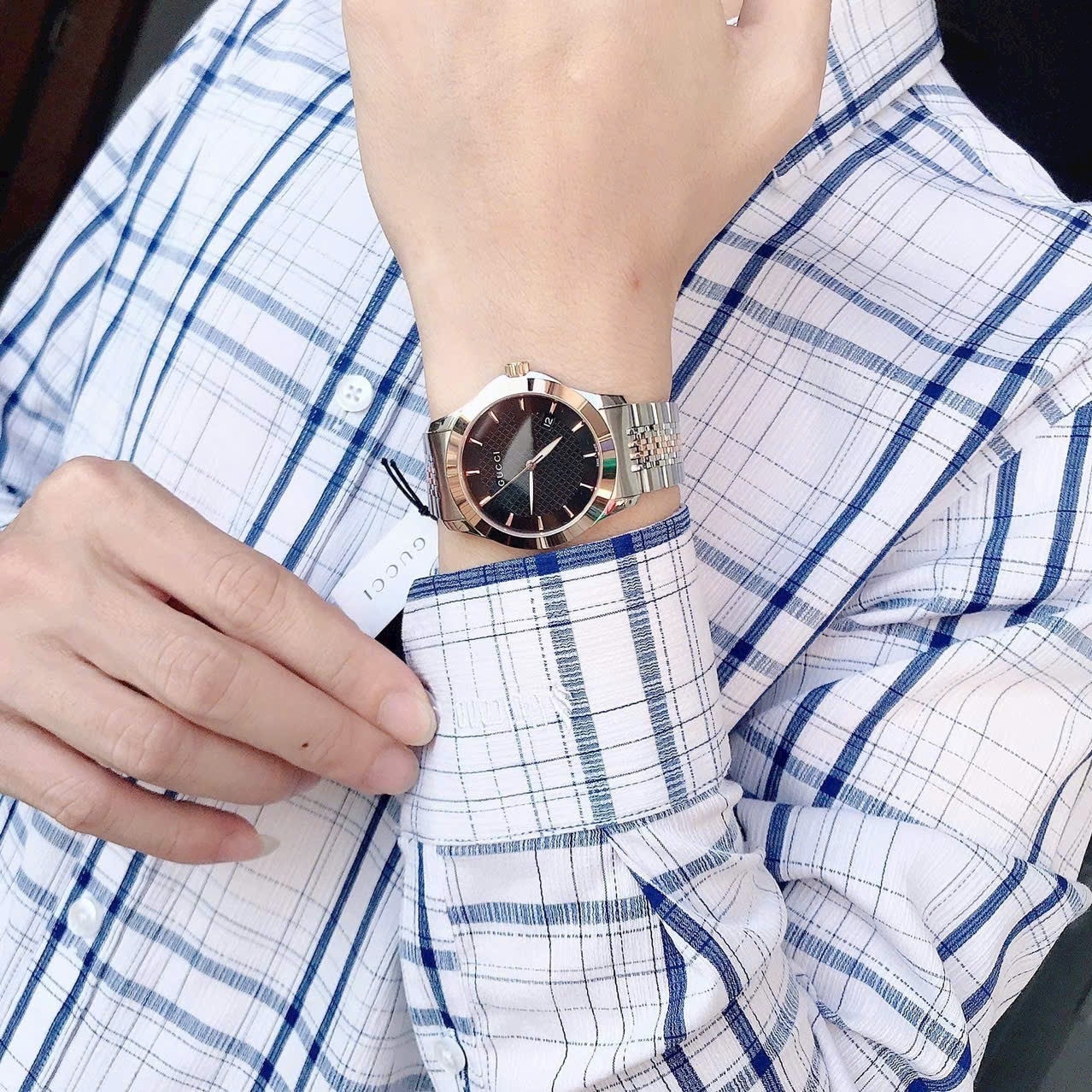 Đồng Hồ Gucci G-Timeless |Nam Giới |Mặt Đen |Dây Kim Loại Demi Rose |Máy Pin (Quartz) |Size 38mm |donghogiatot.vn