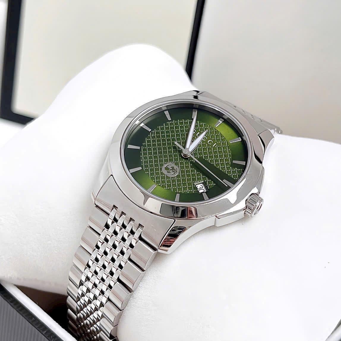Đồng Hồ Gucci G-Timeless |Nam Giới |Mặt Xanh Lá |Dây Kim Loại Silver |Máy Pin (Quartz) |Size 38mm |donghogiatot.vn