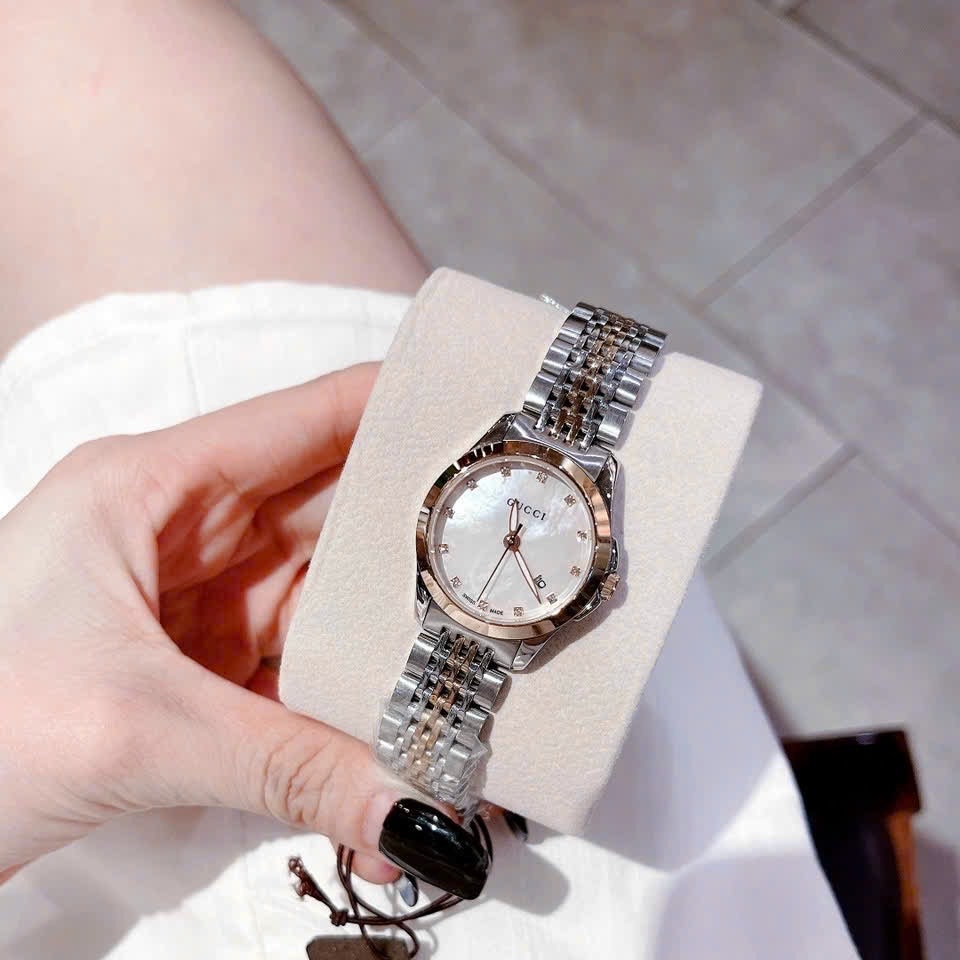 Đồng Hồ Gucci G-Timeless |Nữ |Mặt Xà Cừ Trắng |Dây Kim Loại Demi Rose Gold |Máy Pin (Quartz) |Size 29mm |donghogiatot.vn