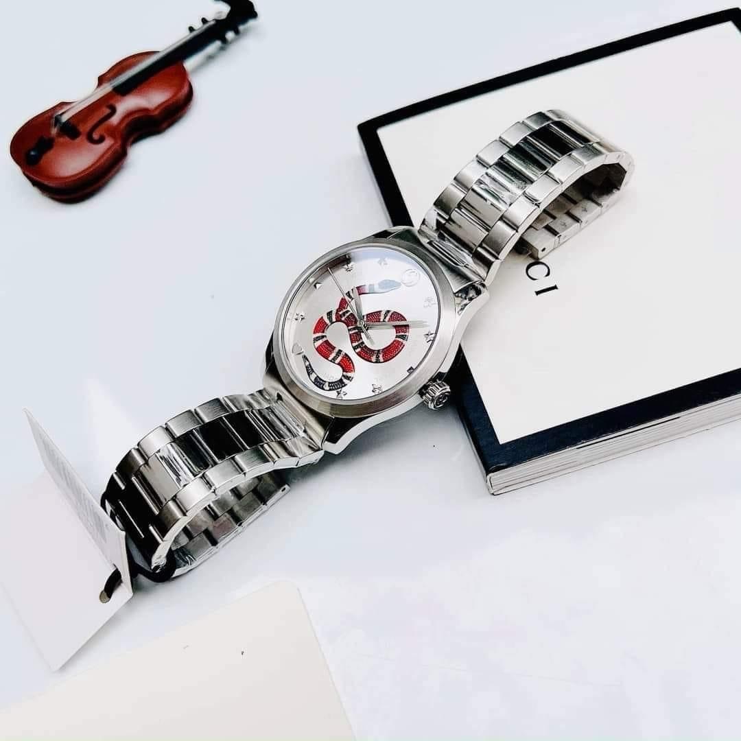 Đồng Hồ Gucci G-Timeless Snake Motif |Nam |Mặt In Rắn 3D |Dây Kim Loại Silver |Máy Pin (Quartz) |Size 38mm |donghogiatot.vn