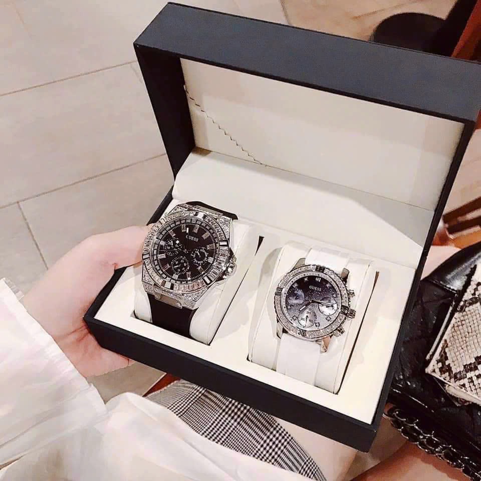 Đồng Hồ Guess 6 Kim |Cặp Đôi |Mặt Đính Đá Silver |Dây Sillicone |Size 47x38mm |donghogiatot.vn