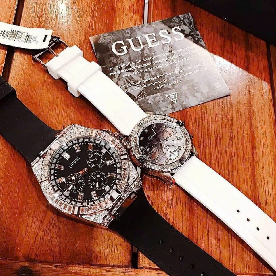 Đồng Hồ Guess 6 Kim |Cặp Đôi |Mặt Đính Đá Silver |Dây Sillicone |Size 47x38mm |donghogiatot.vn