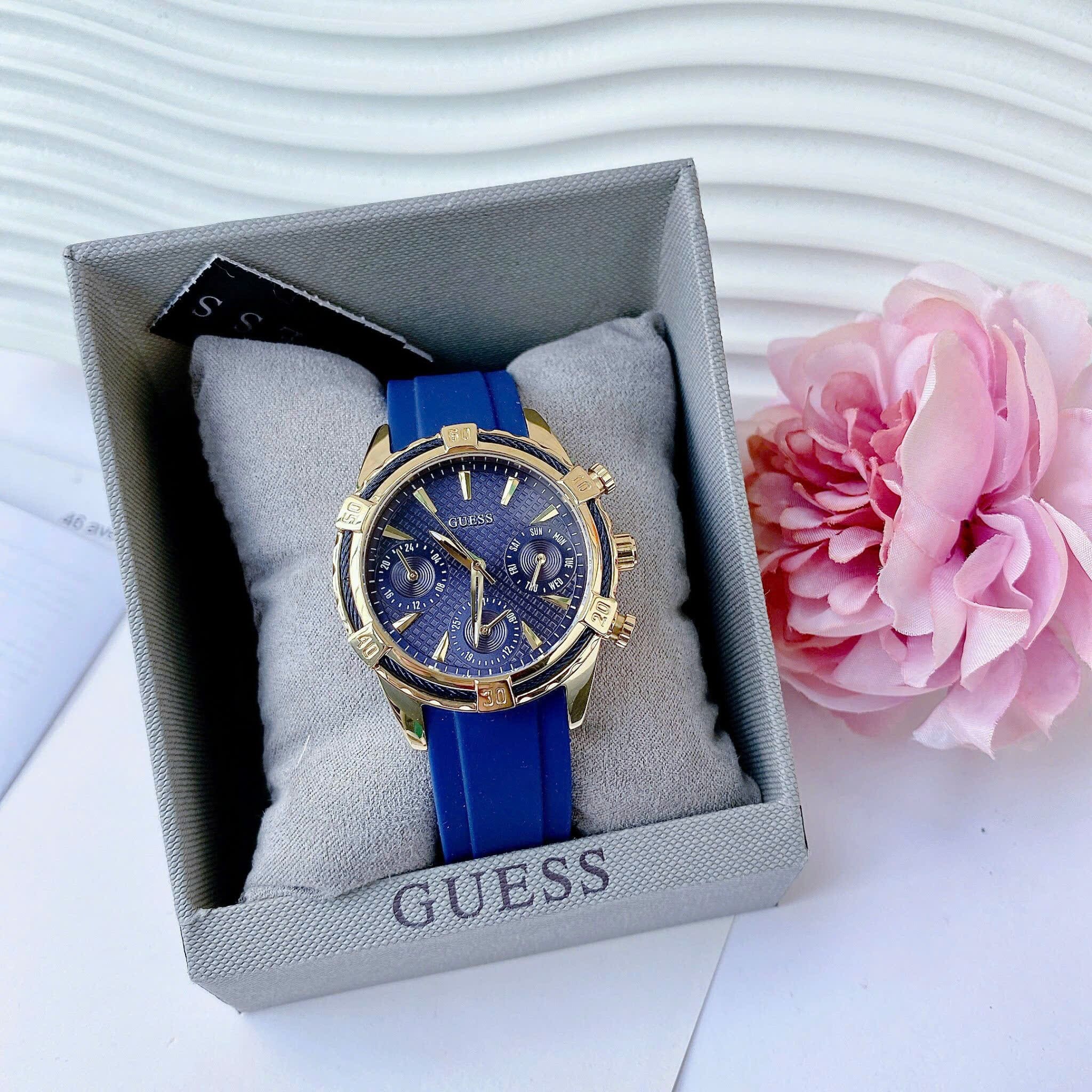 Đồng Hồ Guess 6 Kim |Nữ Giới |Vàng Gold |Dây Sillicone Xanh Dương |Máy Pin (Quartz) |Size 35mm |donghogiatot.vn