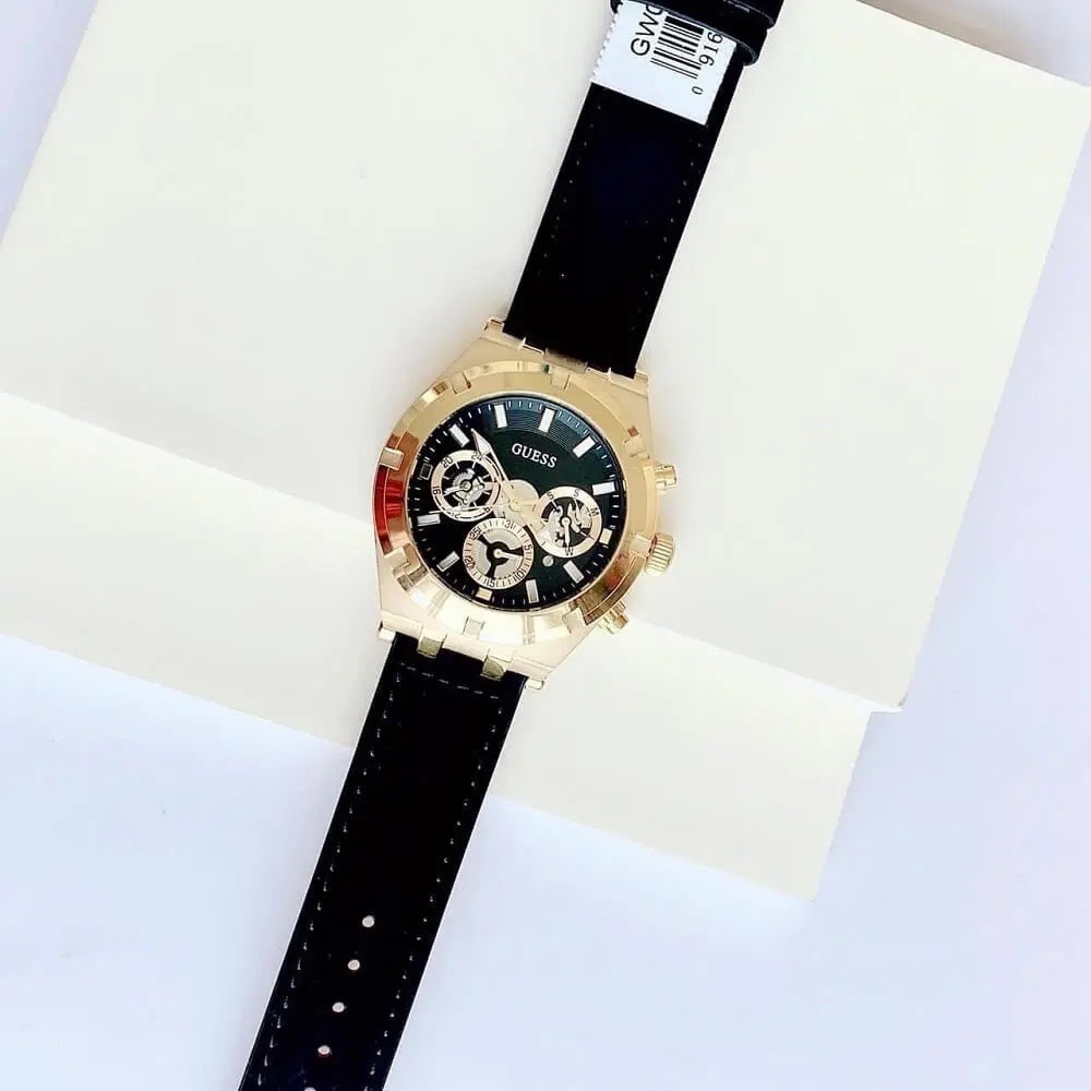 Đồng Hồ Guess Allara |Nam Giới |Chronograph |Vàng Gold |Dây Da Đen |Máy Pin (Quartz) |Size 44mm |donghogiatot.vn