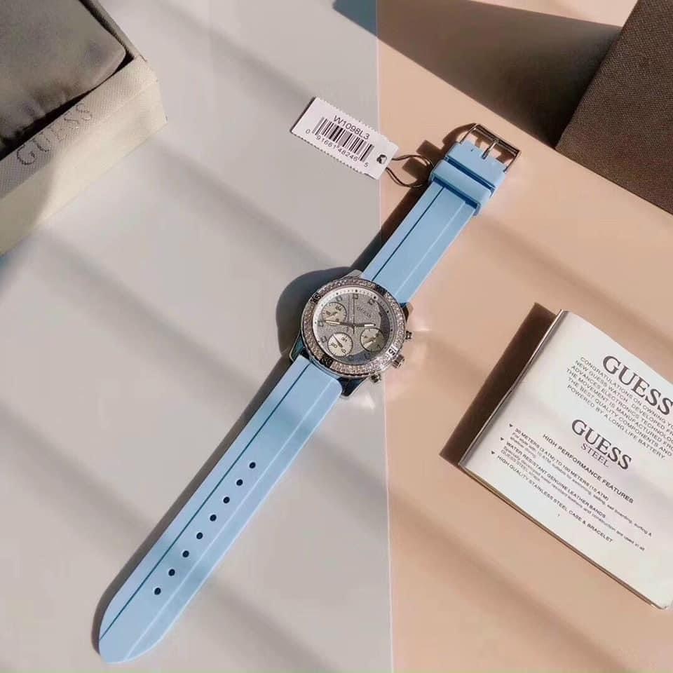 Đồng Hồ Guess Confetti |Nữ Giới |Mặt Đính Đá |Dây Silicone Xanh Dương |Máy Pin (Quartz) |Size 38mm |donghogiatot.vn