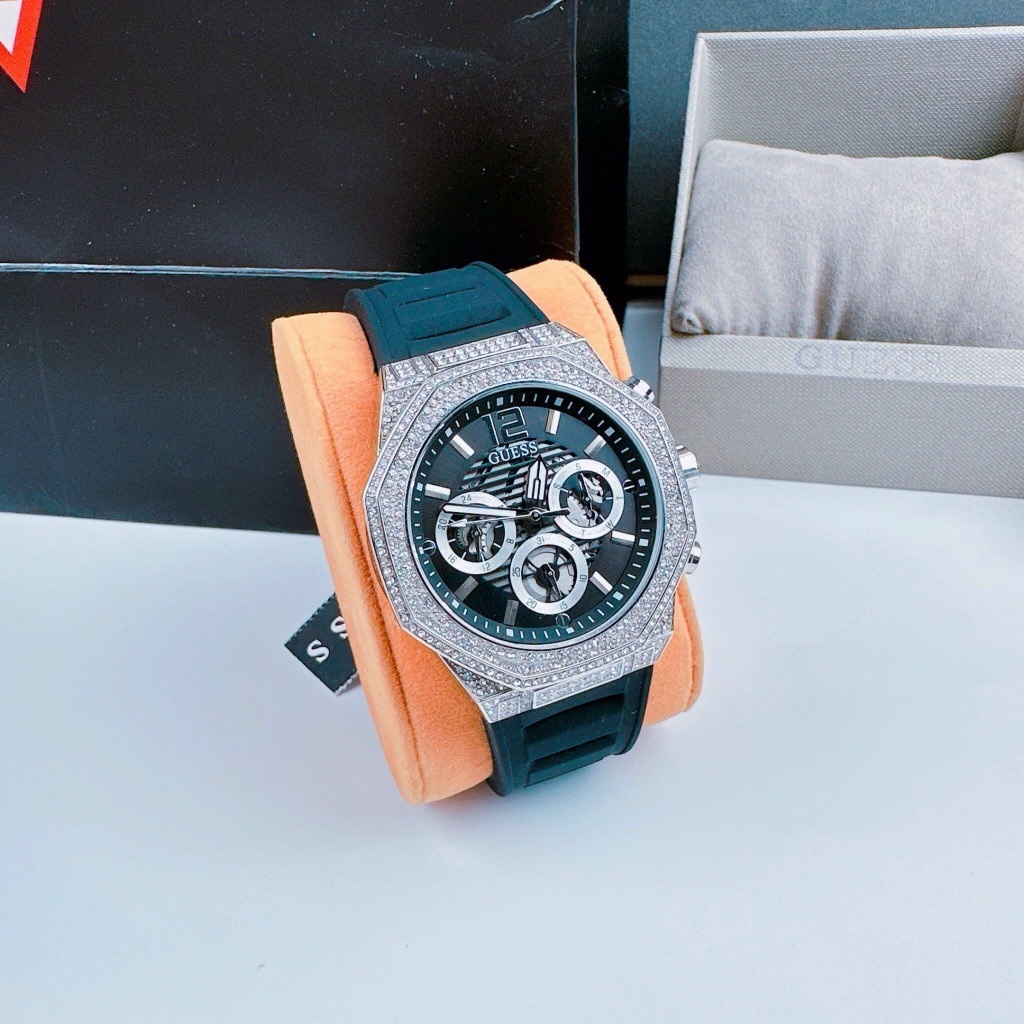 Đồng Hồ Guess Cut-thru |Nam Giới |Trắng Silver |Dây Cao Su Đen |Máy Pin (Quartz) |Size 44mm |donghogiatot.vn