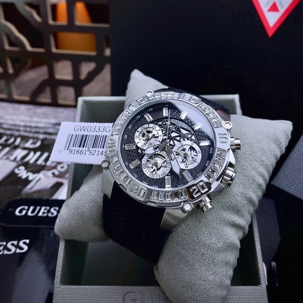 Đồng Hồ Guess Intrepid |Nam Giới |Đính Đá Silver |Dây Cao Su Đen |Máy Pin (Quartz) |Size 46mm |donghogiatot.vn