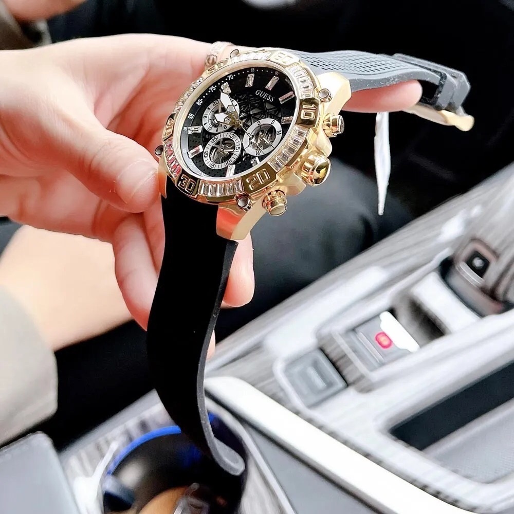 Đồng Hồ Guess Intrepid |Nam Giới |Đính Đá Vàng Gold |Dây Cao Su Đen |Máy Pin (Quartz) |Size 46mm |donghogiatot.vn