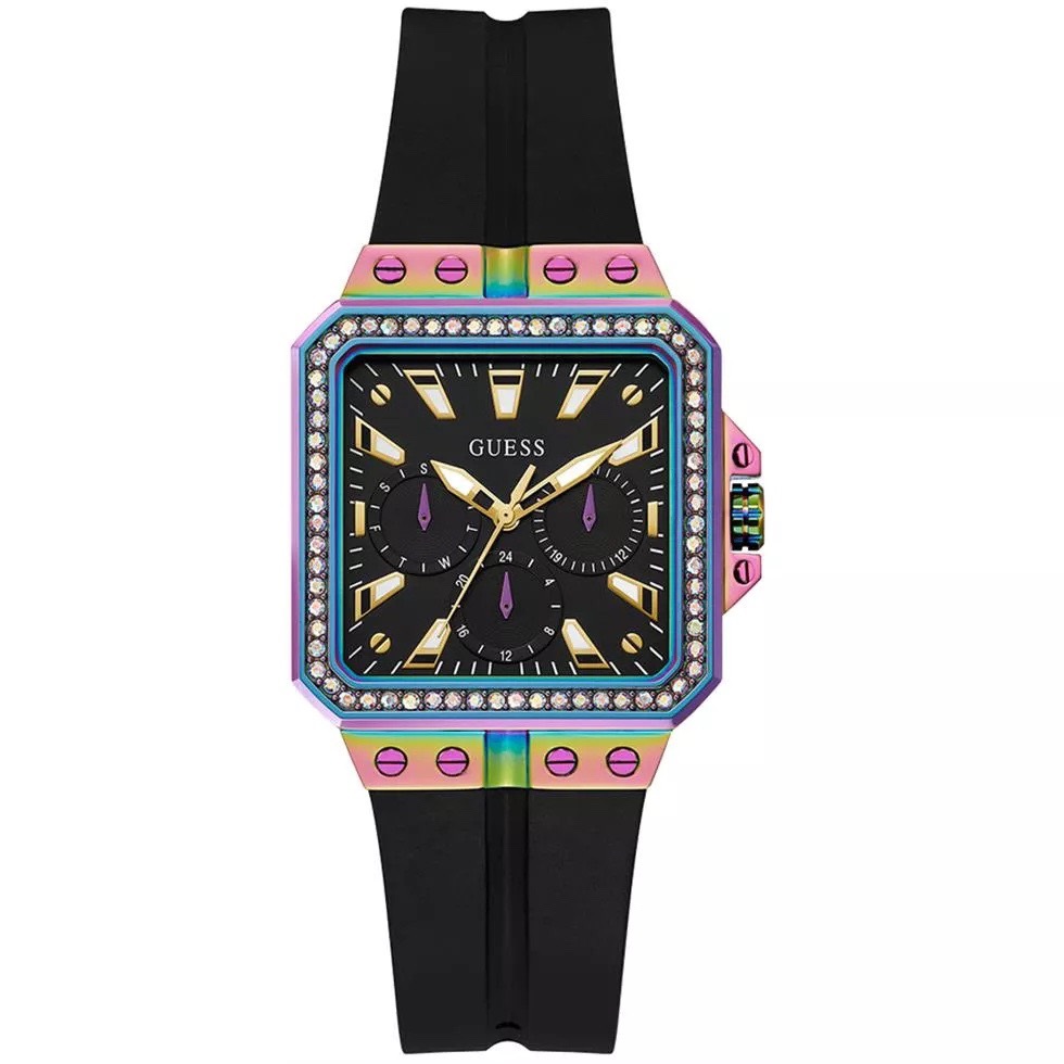 Đồng Hồ Guess Leo Iridescent |Nữ Giới |Mặt Vuông |Dây Cao Su Đen |Máy Pin (Quartz) |Size 34mm |donghogiatot.vn