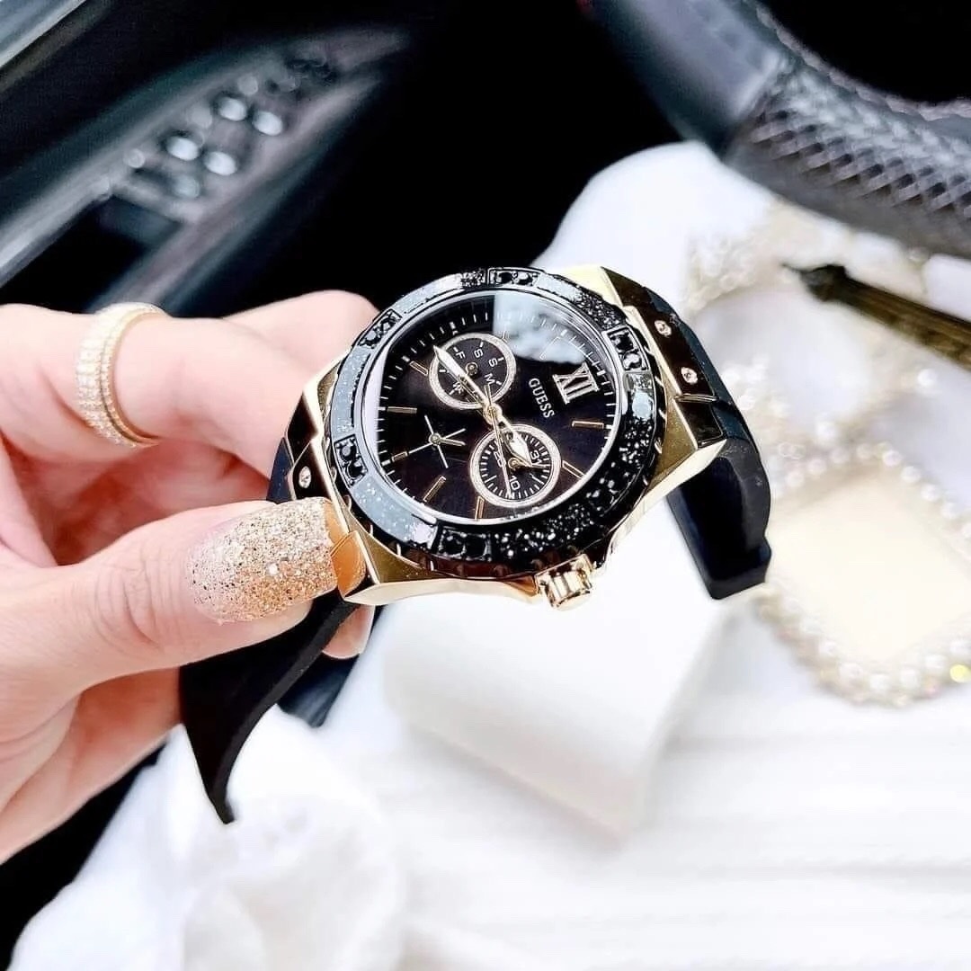 Đồng Hồ Guess Limelight |Nữ Giới |Mặt Đính Đá Đen |Dây Cao Su Đen |Máy Pin (Quartz) |Size 38mm |donghogiatot.vn