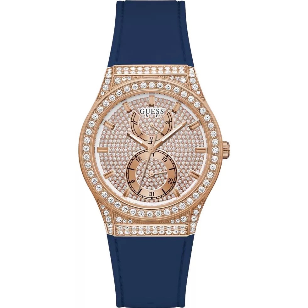 Đồng Hồ Guess Limelight |Nữ Giới |Đính Đá Rose Gold |Dây Sillicone Xanh |Máy Pin (Quartz) |Size 39mm |donghogiatot.vn