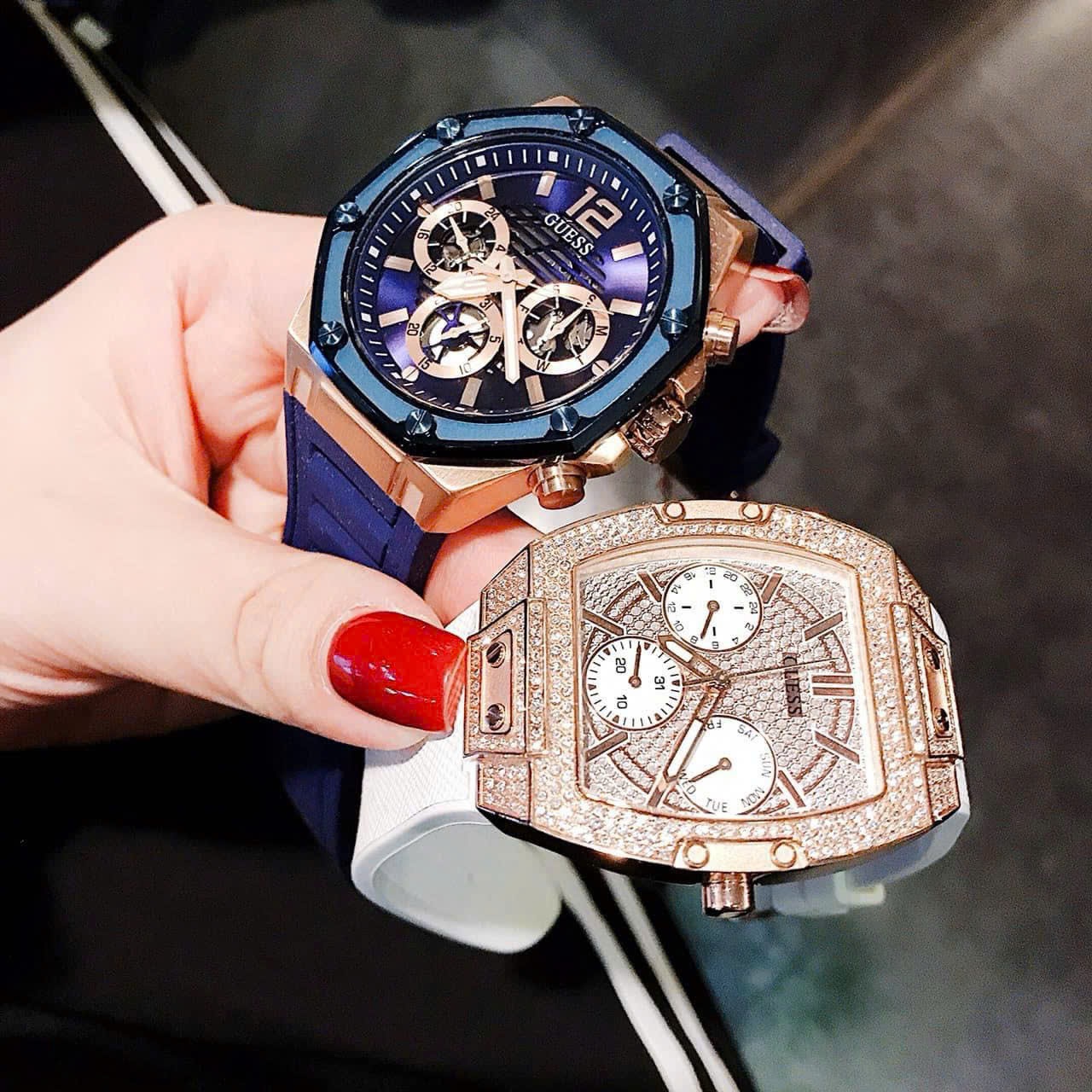 Đồng Hồ Guess Momentum |Cặp Đôi |Chronograph |Rose Gold |Dây Cao Su |Size 44x38mm |donghogiatot.vn