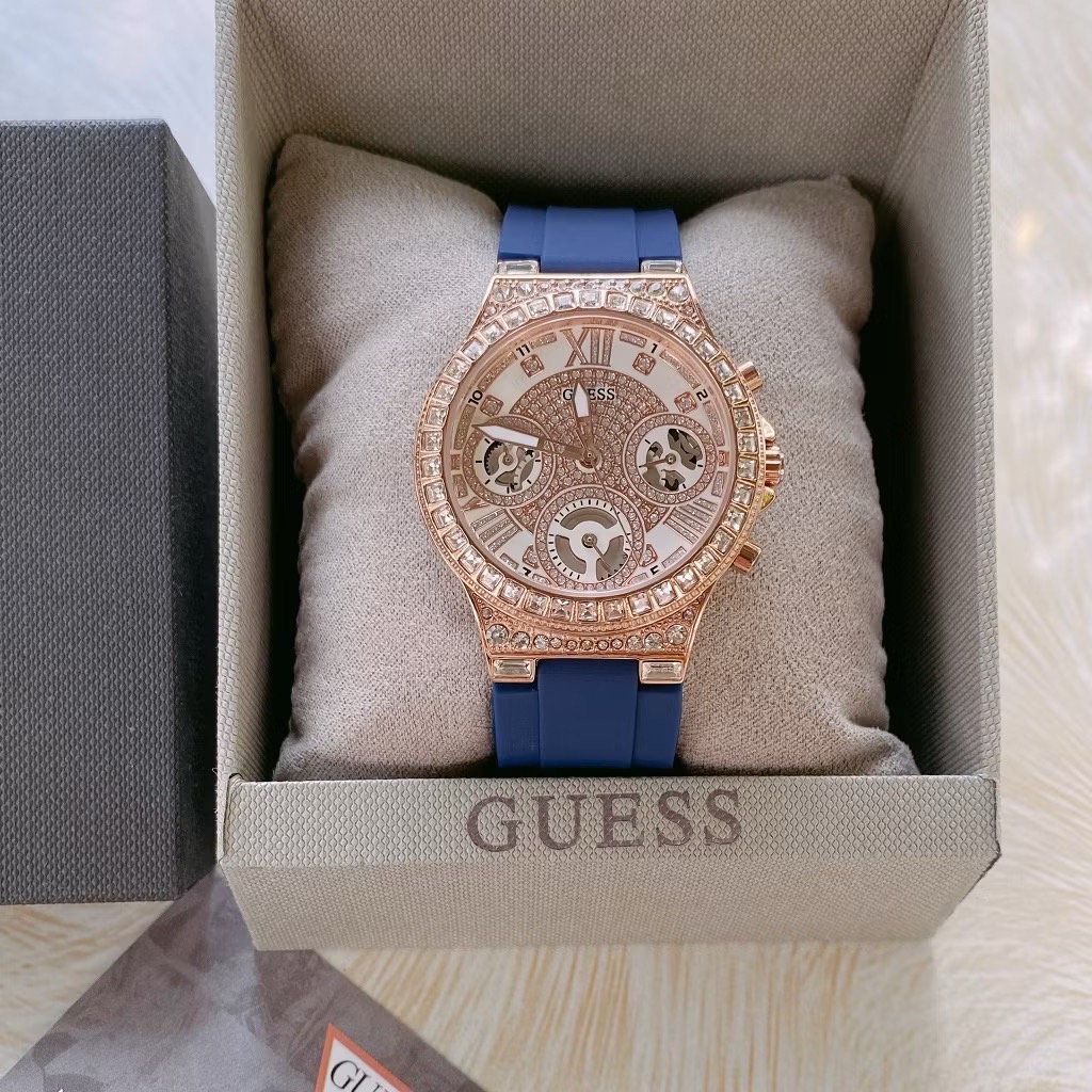 Đồng Hồ Guess Moonlight |Nữ Giới |Đính Đá Rose Gold |Dây Sillicone Xanh |Máy Pin (Quartz) |Size 36mm |donghogiatot.vn