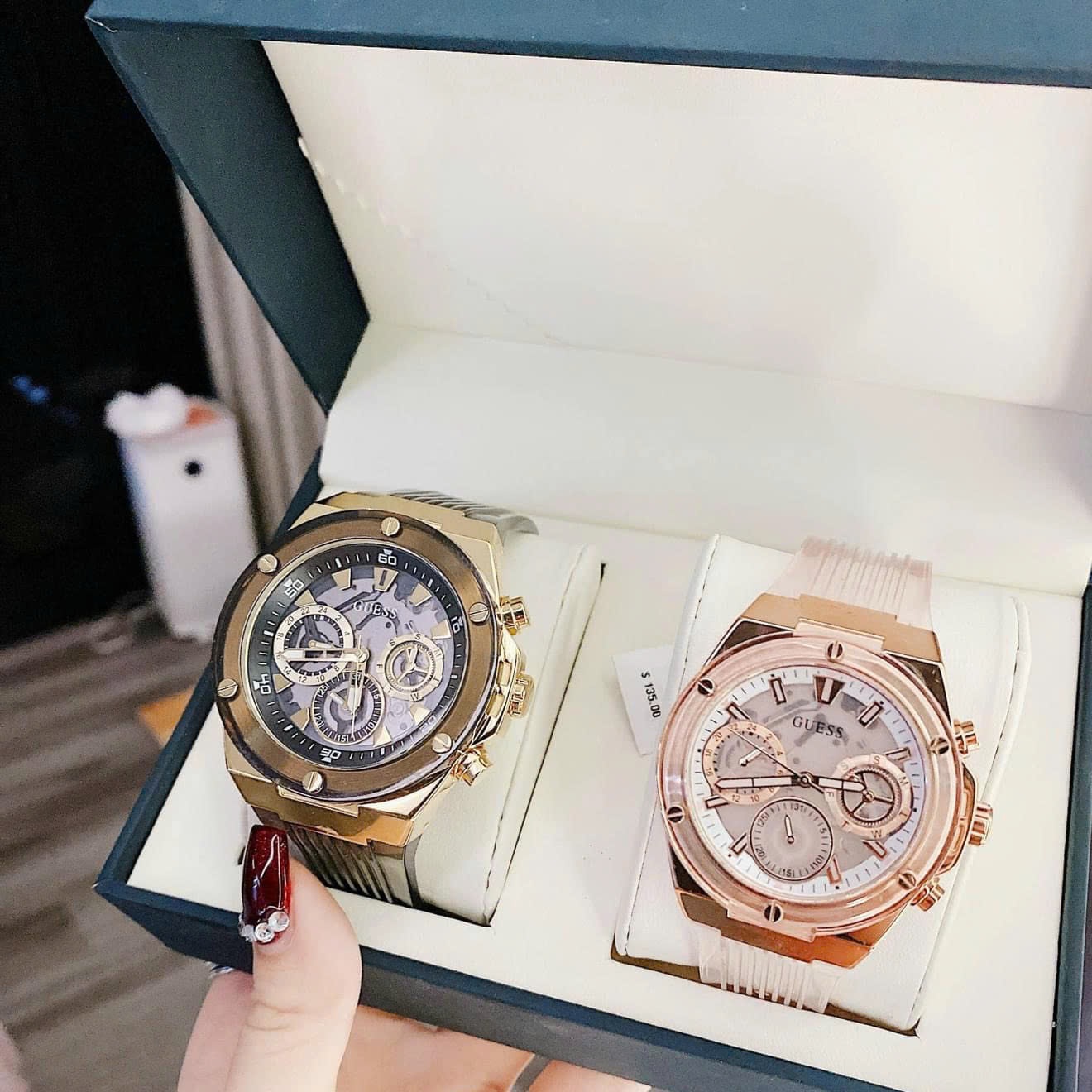 Đồng Hồ Guess Multifunction |Cặp Đôi |Chronograph |6 Kim |Dây Cao Su Đen |Size 46x39mm |donghogiatot.vn