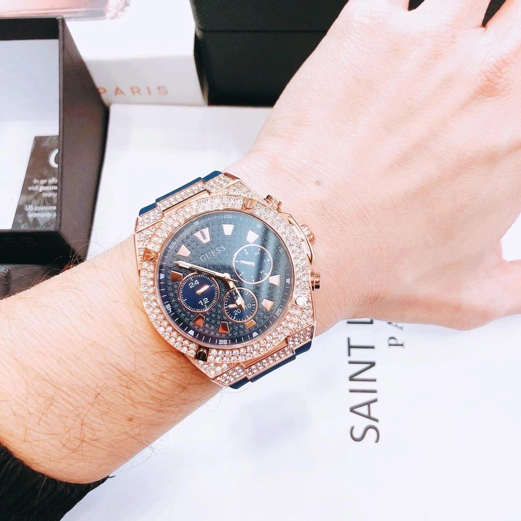 Đồng Hồ Guess Pegasus |Nam Giới |Đính Đá Rose Gold |Dây Sillicone Xanh |Máy Pin (Quartz) |Size 45mm |donghogiatot.vn