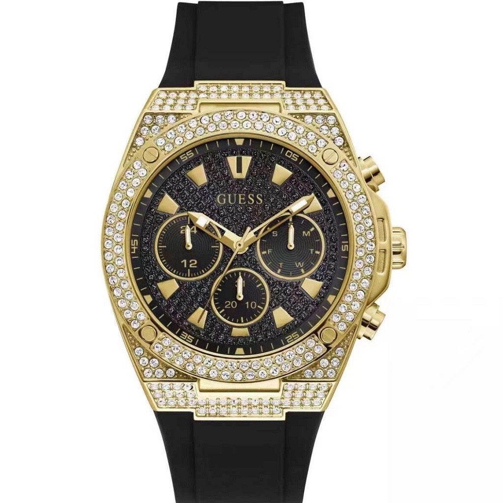 Đồng Hồ Guess Pegasus |Nam Giới |Đính Đá Vàng Gold |Dây Sillicone Đen |Máy Pin (Quartz) |Size 45mm |donghogiatot.vn