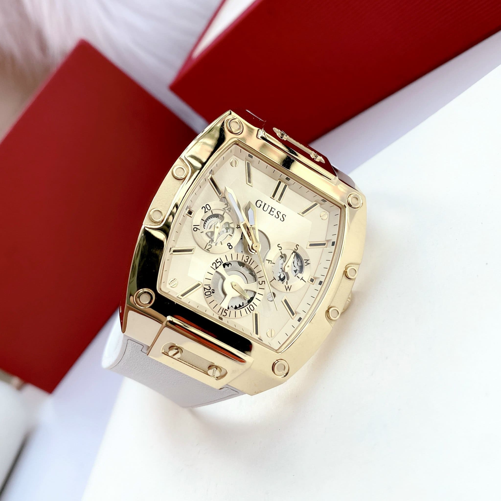 Đồng Hồ Guess Phoenix |Nam Giới |Vàng Gold |Dây Sillicone Trắng |Máy Pin (Quartz) |Size 43x51mm |donghogiatot.vn