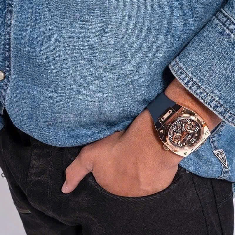 Đồng Hồ Guess Prodigy |Nam Giới |Chronograph |Rose Gold |Dây Cao Su Xanh Navy |Máy Pin (Quartz) |Size 44mm |donghogiatot.vn