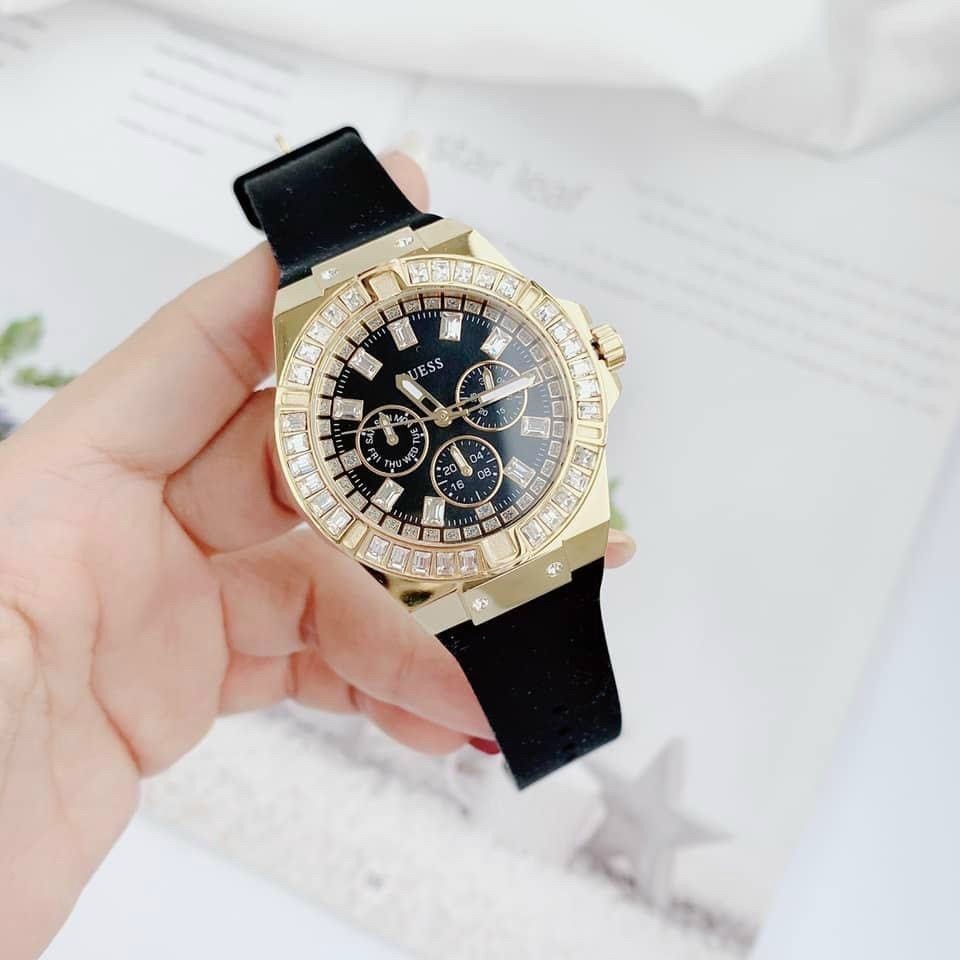 Đồng Hồ Guess Rigor Fashion |Nữ Giới |Vàng Gold |Dây Cao Su Đen |Máy Pin (Quartz) |Size 38mm |donghogiatot.vn