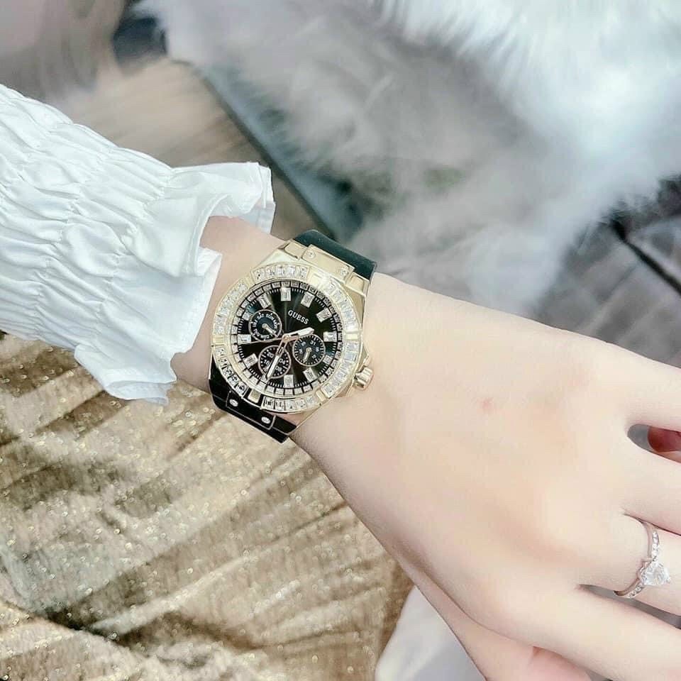Đồng Hồ Guess Rigor Fashion |Nữ Giới |Vàng Gold |Dây Cao Su Đen |Máy Pin (Quartz) |Size 38mm |donghogiatot.vn