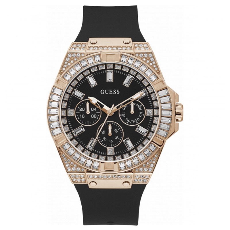 Đồng Hồ Guess Rigor |Nam Giới |Đính Đá Rose Gold |Dây Sillicone Đen |Máy Pin (Quartz) |Size 47mm |donghogiatot.vn