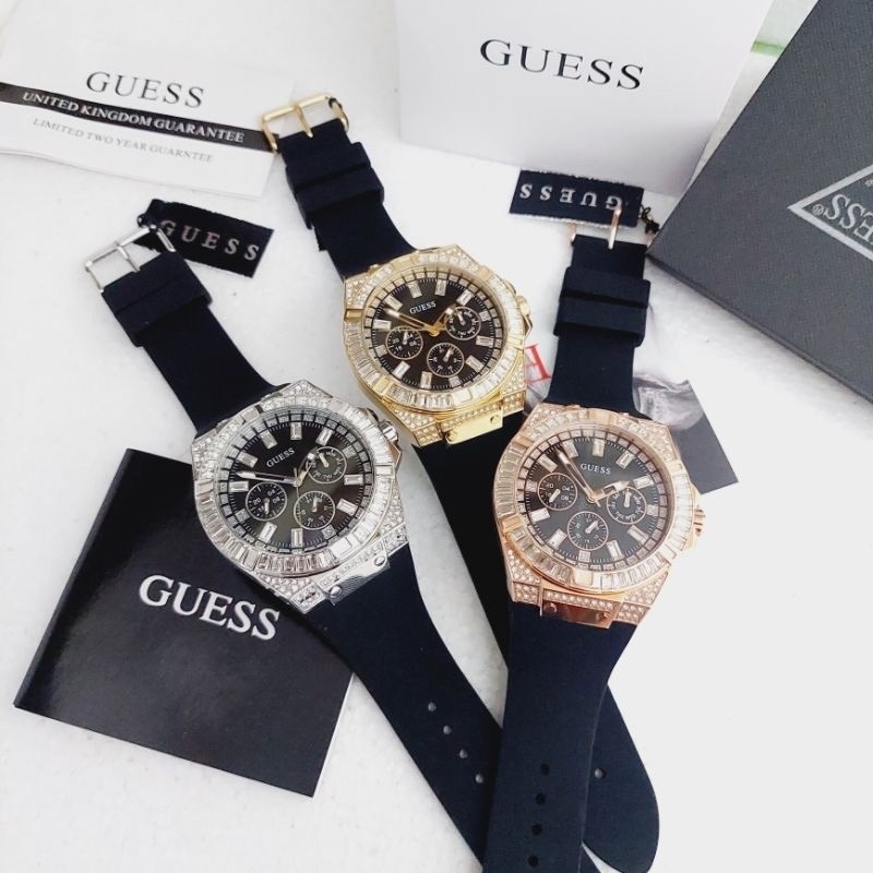 Đồng Hồ Guess Rigor |Nam Giới |Đính Đá Rose Gold |Dây Sillicone Đen |Máy Pin (Quartz) |Size 47mm |donghogiatot.vn