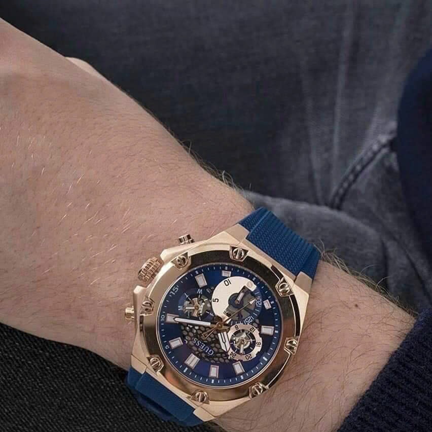 Đồng Hồ Guess Rose Gold |Cặp Đôi |Đính Đá |Dây Sillicone Xanh |Size 46x36mm |donghogiatot.vn