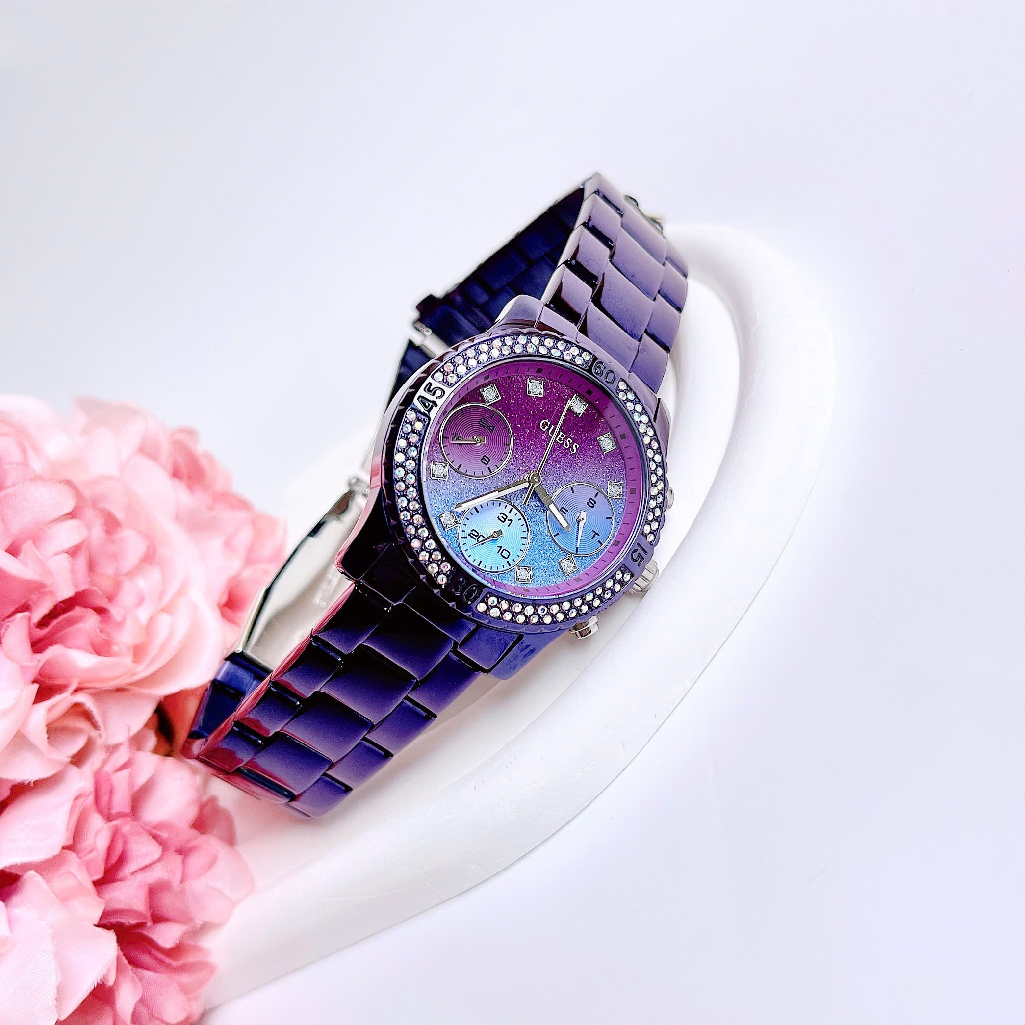 Đồng Hồ Guess Sporty-Purple |Nữ Giới |Đính Đá |Dây Kim Loại Màu Tím |Máy Pin (Quartz) |Size 38mm |donghogiatot.vn