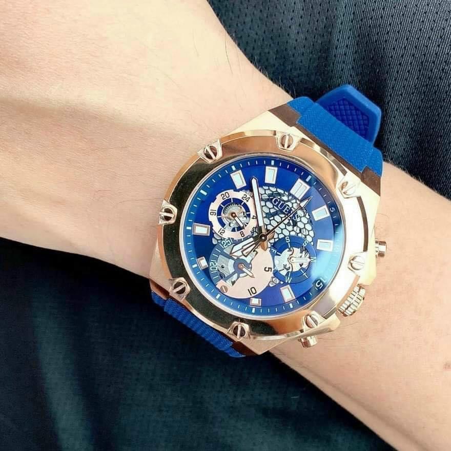 Đồng Hồ Guess Third Gear |Nam Giới |Rose Gold |Dây Sillicone Xanh |Máy Pin (Quartz) |Size 46mm |donghogiatot.vn