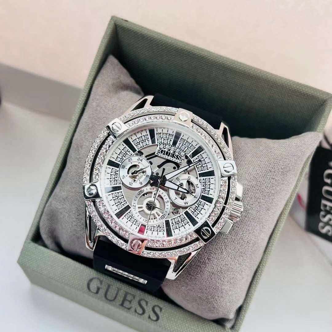 Đồng Hồ Guess Multi-Function |Nam giới |Đính Đá Silver |Dây Sillicone Đen |Máy Pin (Quartz) |Size 48mm |donghogiatot.vn