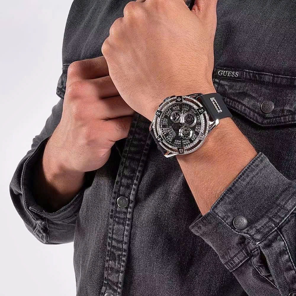 Đồng Hồ Guess Multi-Function |Nam giới |Đính Đá Silver |Dây Sillicone Đen |Máy Pin (Quartz) |Size 48mm |donghogiatot.vn