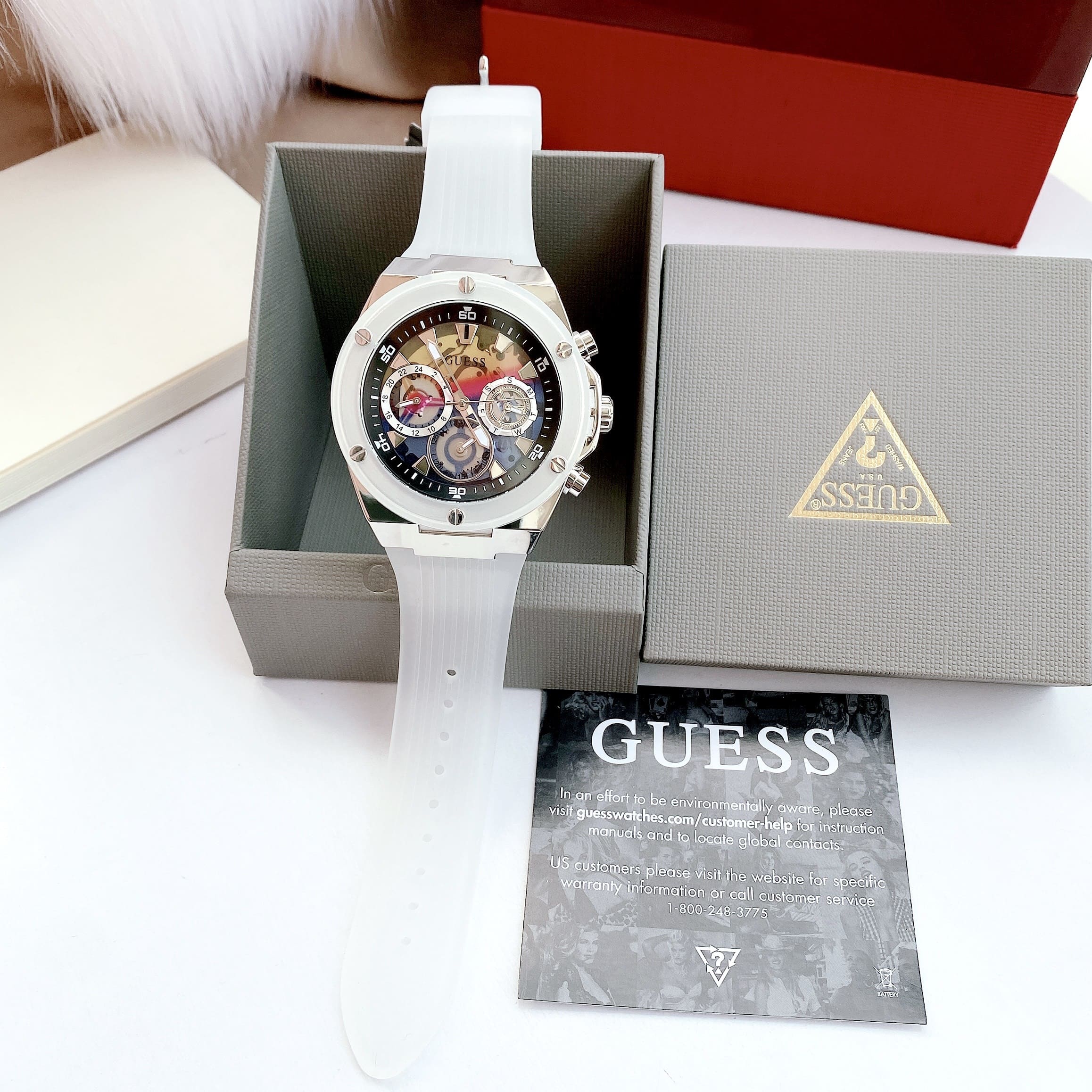 Đồng Hồ Guess Multi-Function |Nam giới |Mặt Tròn |Chronograph |Dây Sillicone Trắng |Máy Pin (Quartz) |Size 46mm |donghogiatot.vn