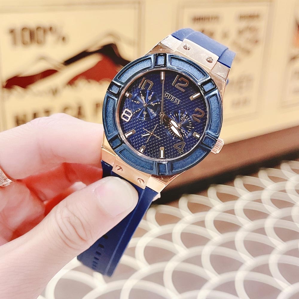 Đồng Hồ Guess Rigor |Nam Giới |Multifunction |Rose Gold |Dây Sillicone Xanh |Máy Pin (Quartz) |Size 45mm |donghogiatot.vn