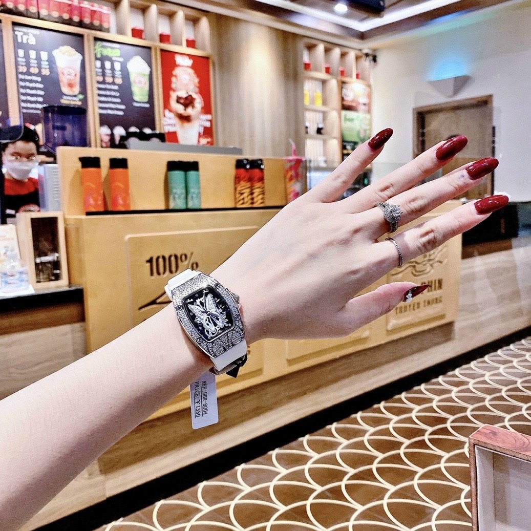 Đồng Hồ Hanboro Cánh Tiên |Nữ Giới |Silver |Dây Silicone Trắng |Máy Pin (Quartz) |Size 32x36mm [donghogiatot.vn]