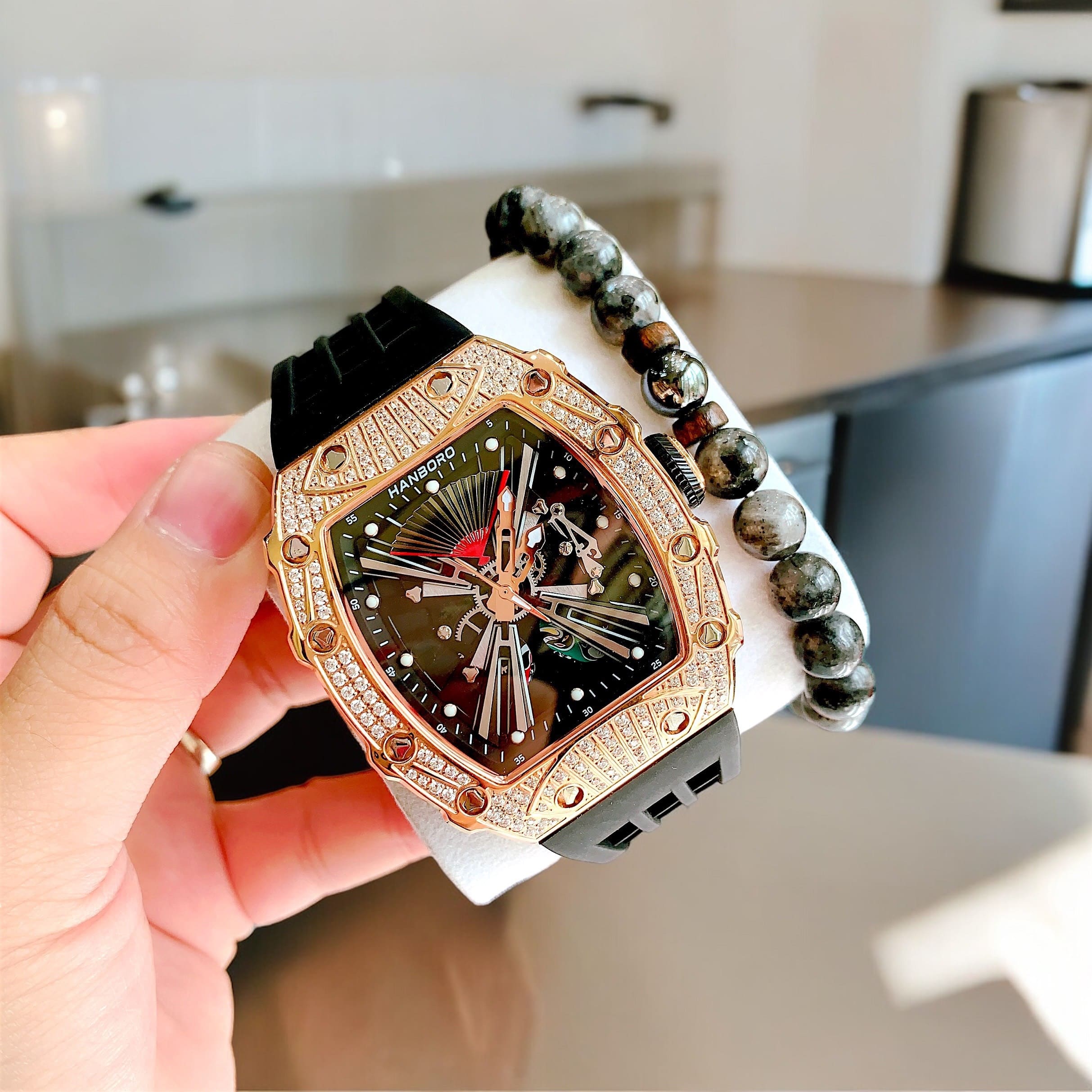 Đồng Hồ Hanboro Lật Mặt Limited |Nam Giới |Sillicone |Rose Gold |Máy Cơ (Automatic) |Size Lớn 43x50mm [donghogiatot.vn]