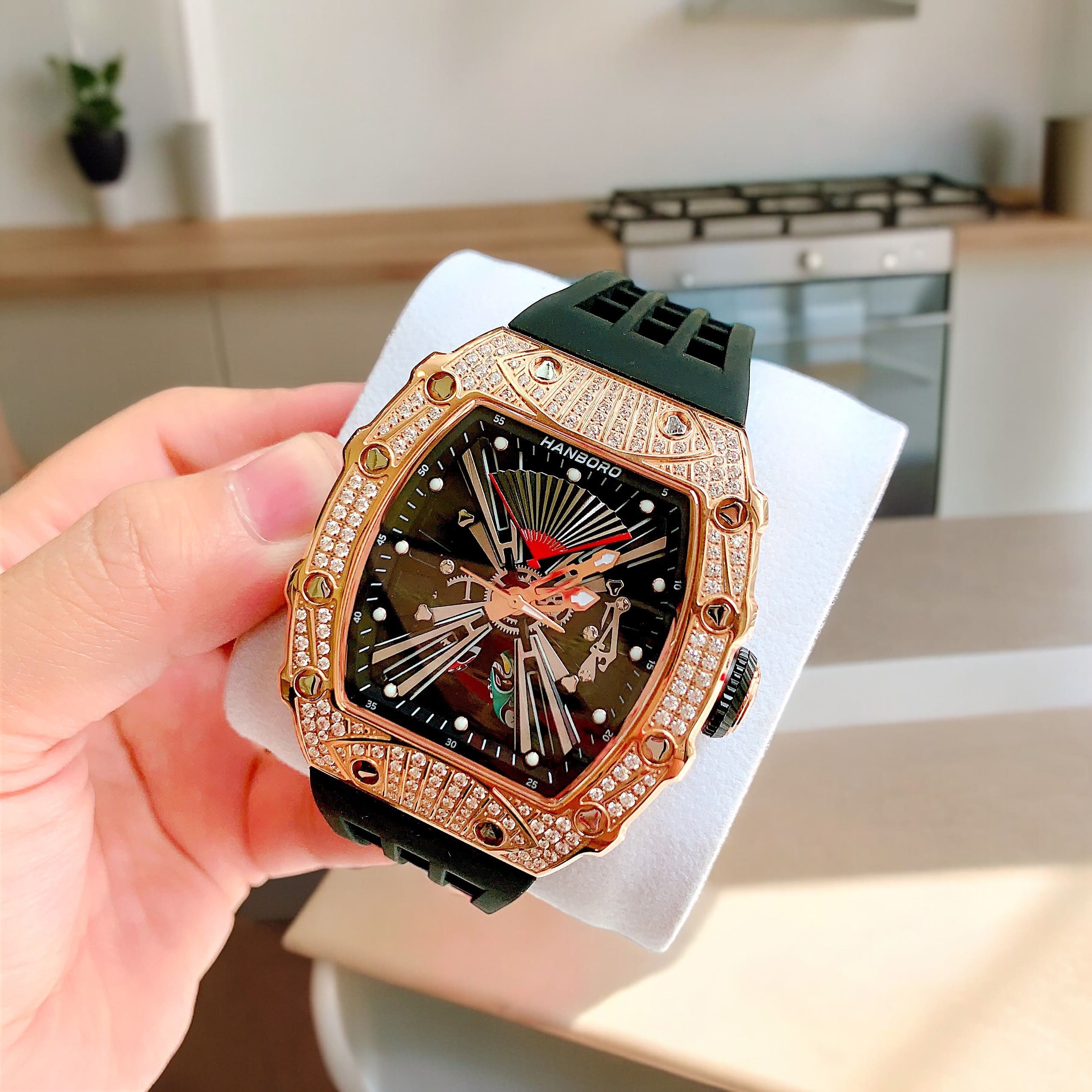 Đồng Hồ Hanboro Lật Mặt Limited |Nam Giới |Sillicone |Rose Gold |Máy Cơ (Automatic) |Size Lớn 43x50mm [donghogiatot.vn]