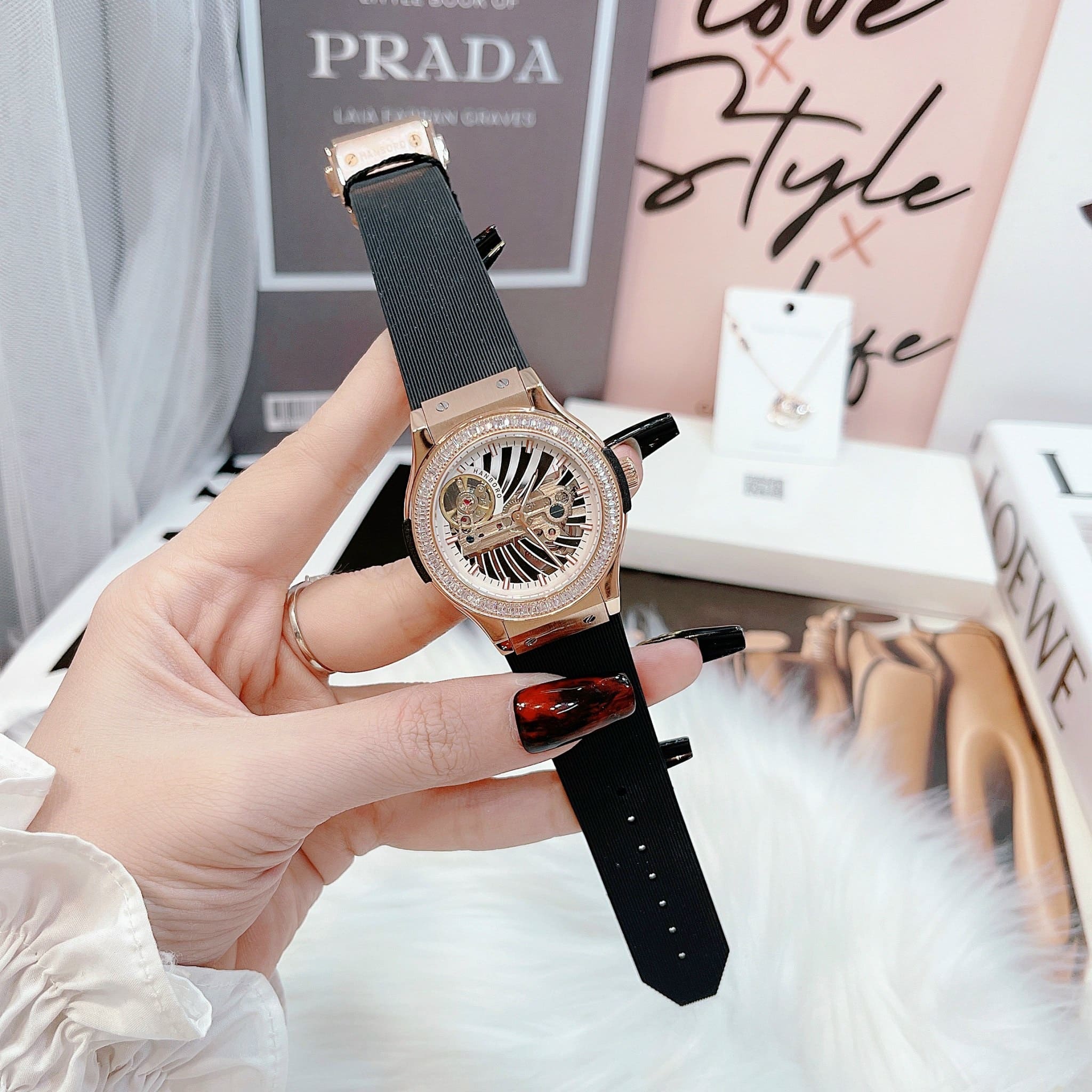 Đồng Hồ Hanboro Máy Lộ Cơ |Nữ Giới |Dây Silicone |Rose Gold |Máy Cơ (Automatic) |Size 36mm [donghogiatot.vn]