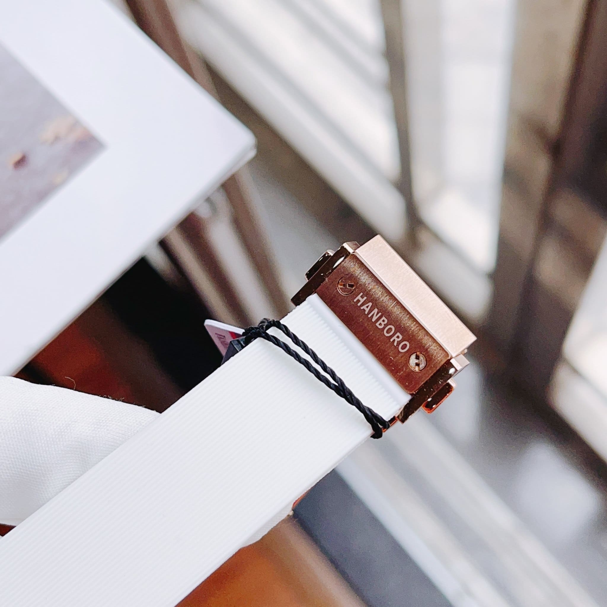Đồng Hồ Hanboro Lộ Cơ |Nữ Giới |Rose Gold |Dây Silicone Trắng |Máy Cơ (Automatic) |Size 36mm [donghogiatot.vn]