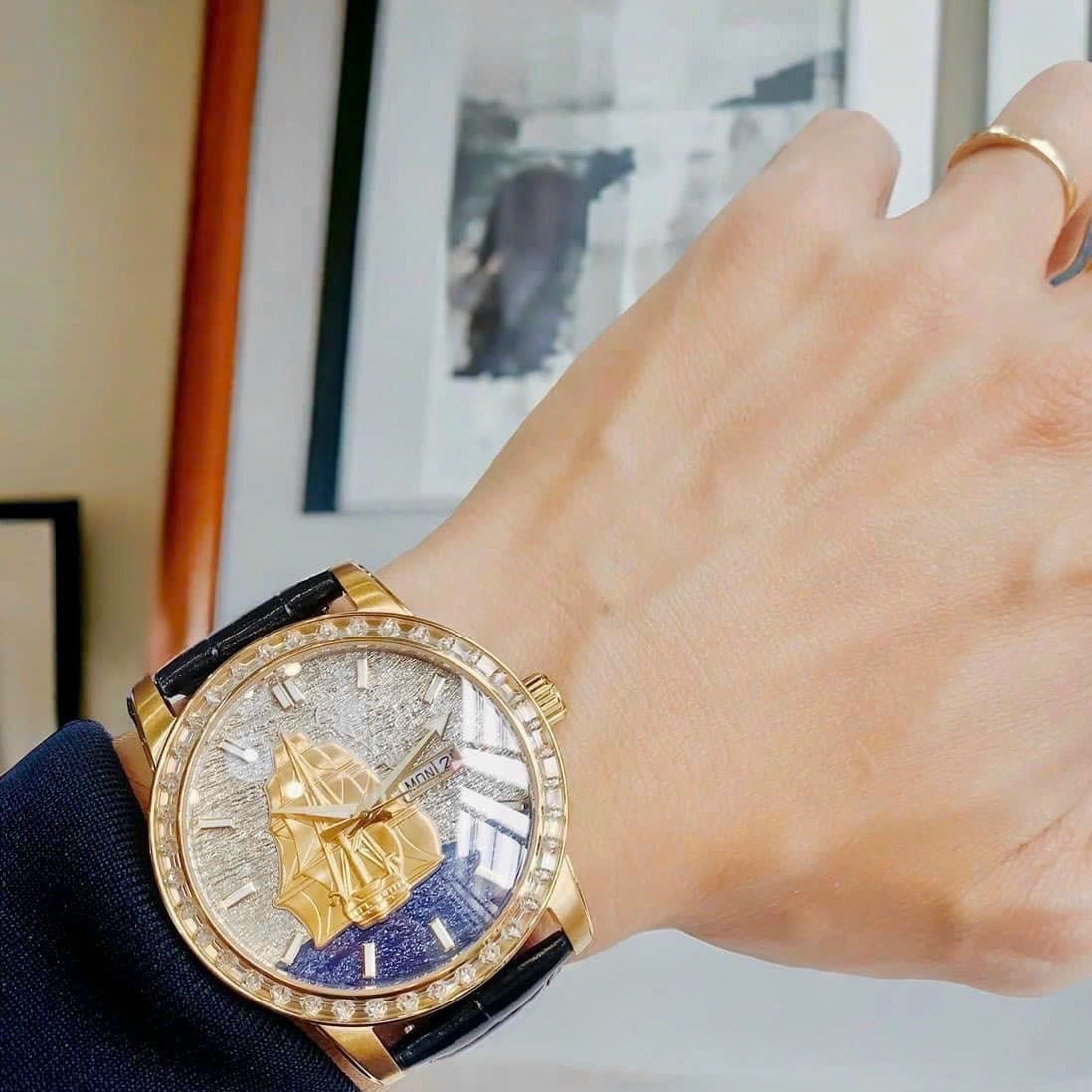 Đồng Hồ Hanboro Thuyền Buồm |Nam Giới |Vàng Gold |Dây Da |Máy Cơ (Automatic) |Size 43mm [donghogiatot.vn]