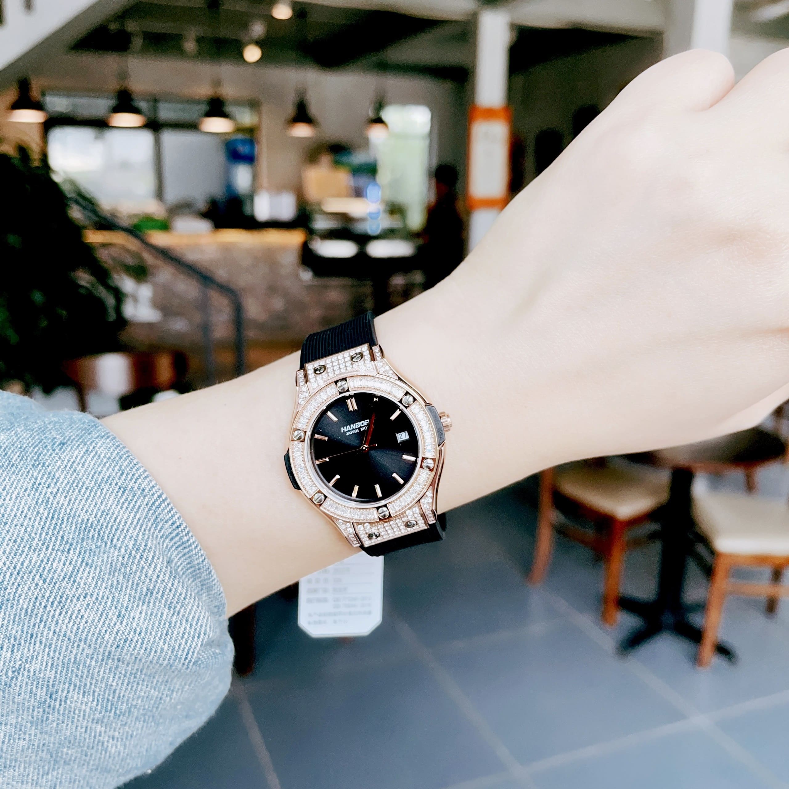 Đồng Hồ Hanboro Hublot |Cặp Đôi |Đính Đá |Rose Gold |Dây Sillicone |Máy Pin (Quartz) |Size 34-42mm |donghogiatot.vn