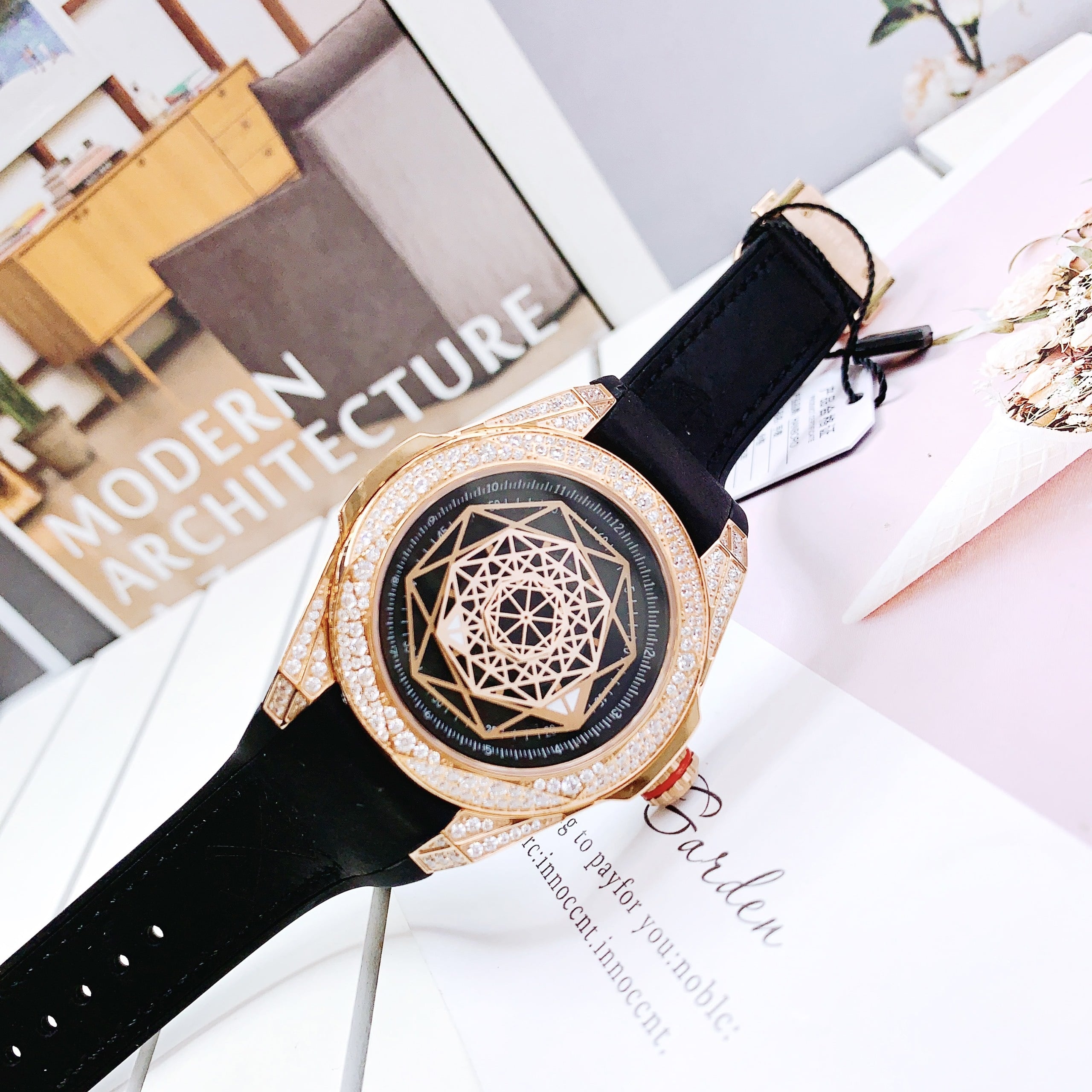 Đồng Hồ Hanboro Vũ Trụ Rose Gold |Nam Giới |Mặt Đính Đá |Dây Da |Máy Pin (Quartz) |Size 43mm |Donghohogiatot.vn