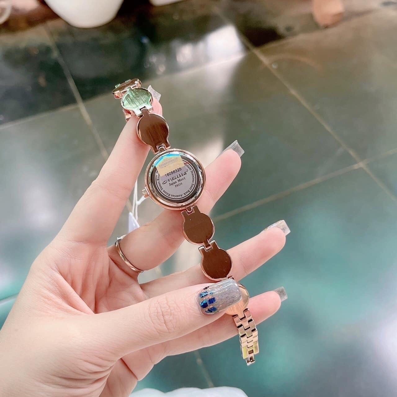 Đồng Hồ Melissa Mặt Đính Đá |Nữ Giới |Rose Gold |Lắc Tay Màu Cam |Máy Pin (Quartz) |Size 28mm |donghogiatot.vn