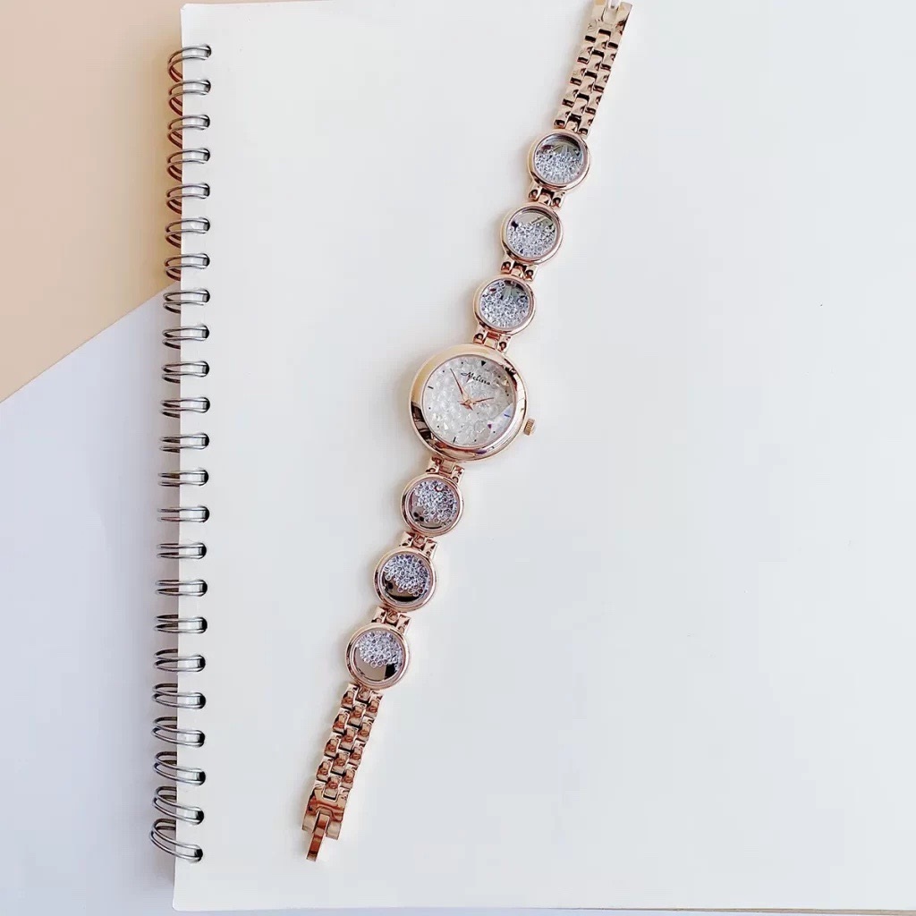 Đồng Hồ Melissa Mặt Tròn |Nữ Giới |Rose Gold |Lắc Tay Đính Đá Rơi Màu Trắng |Máy Pin (Quartz) |Size 28mm |donghogiatot.vn