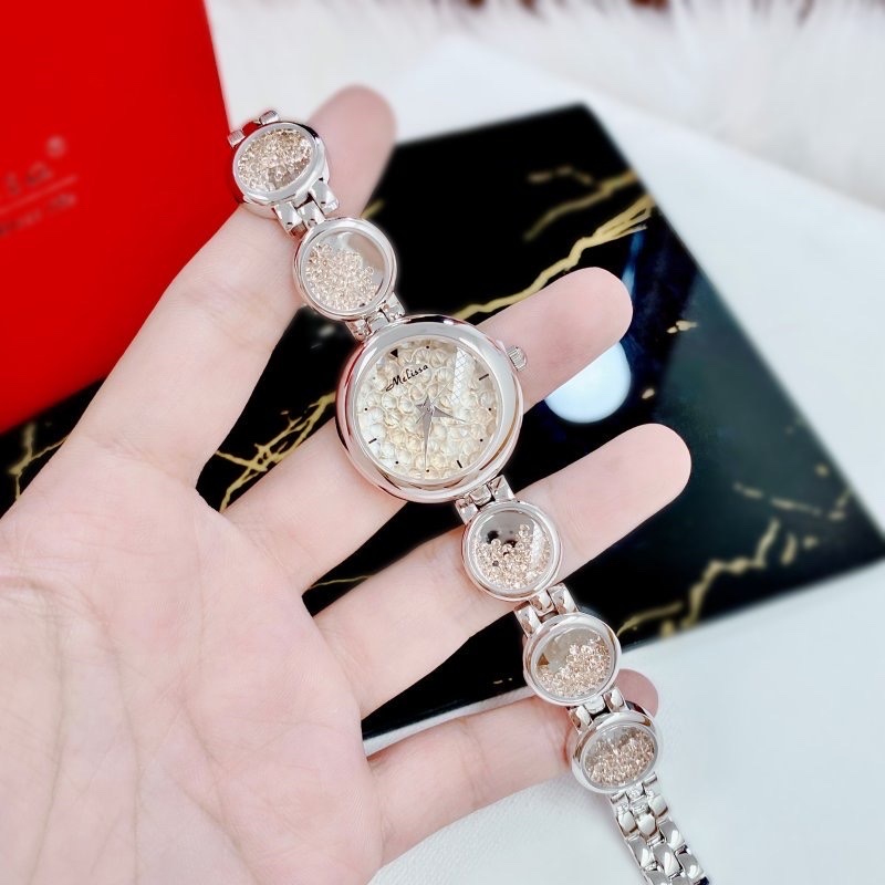 Đồng Hồ Melissa Mặt Tròn |Nữ Giới |Silver |Lắc Tay Đính Đá Rơi Màu Rose |Máy Pin (Quartz) |Size 28mm |donghogiatot.vn
