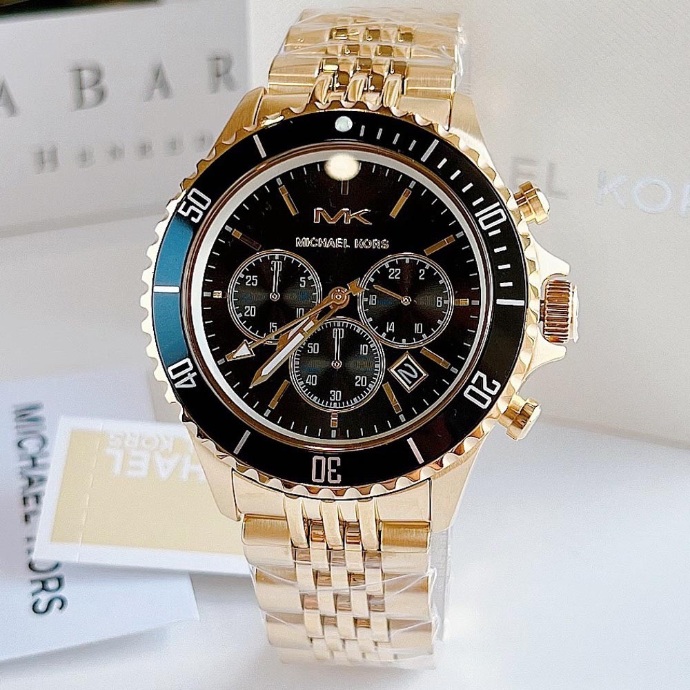 Đồng Hồ Michael Kors Bayville Chronograph |Nam Giới |Mặt Đen |Dây Kim Loại Vàng Gold |Máy Pin (Quartz) |Size 44mm |donghogiatot.vn